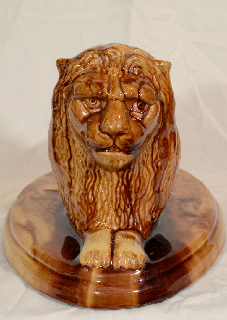 Stately 19th Century American Yellowware Pottery Lion 2