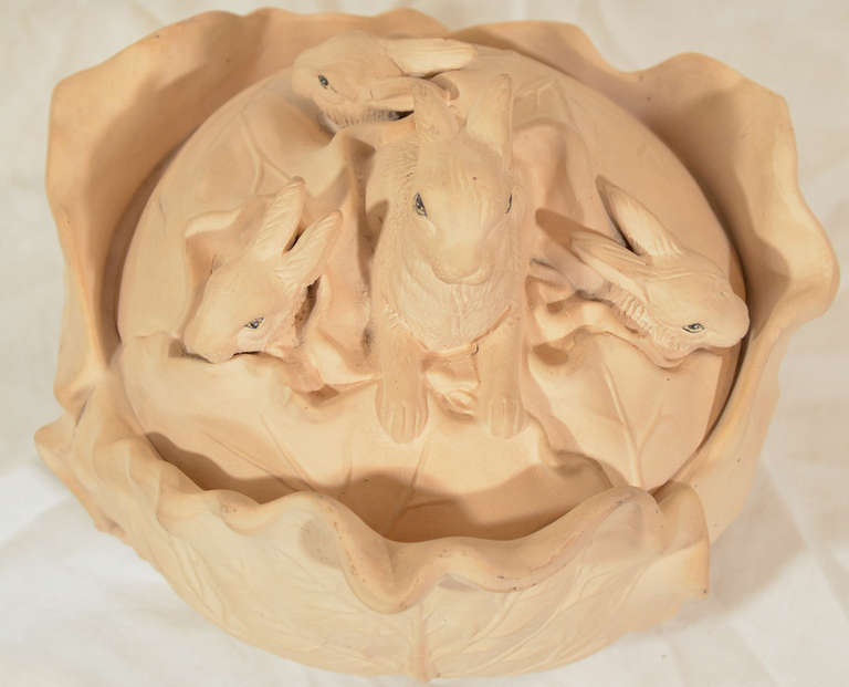 German A Caneware Tureen with Rabbits