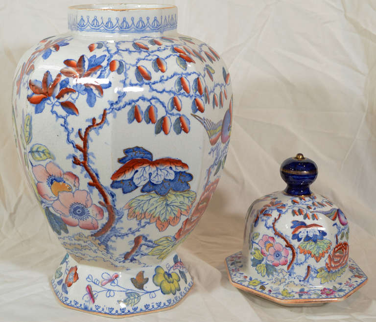 Large Mason's Ironstone Covered Vase Painted in the 