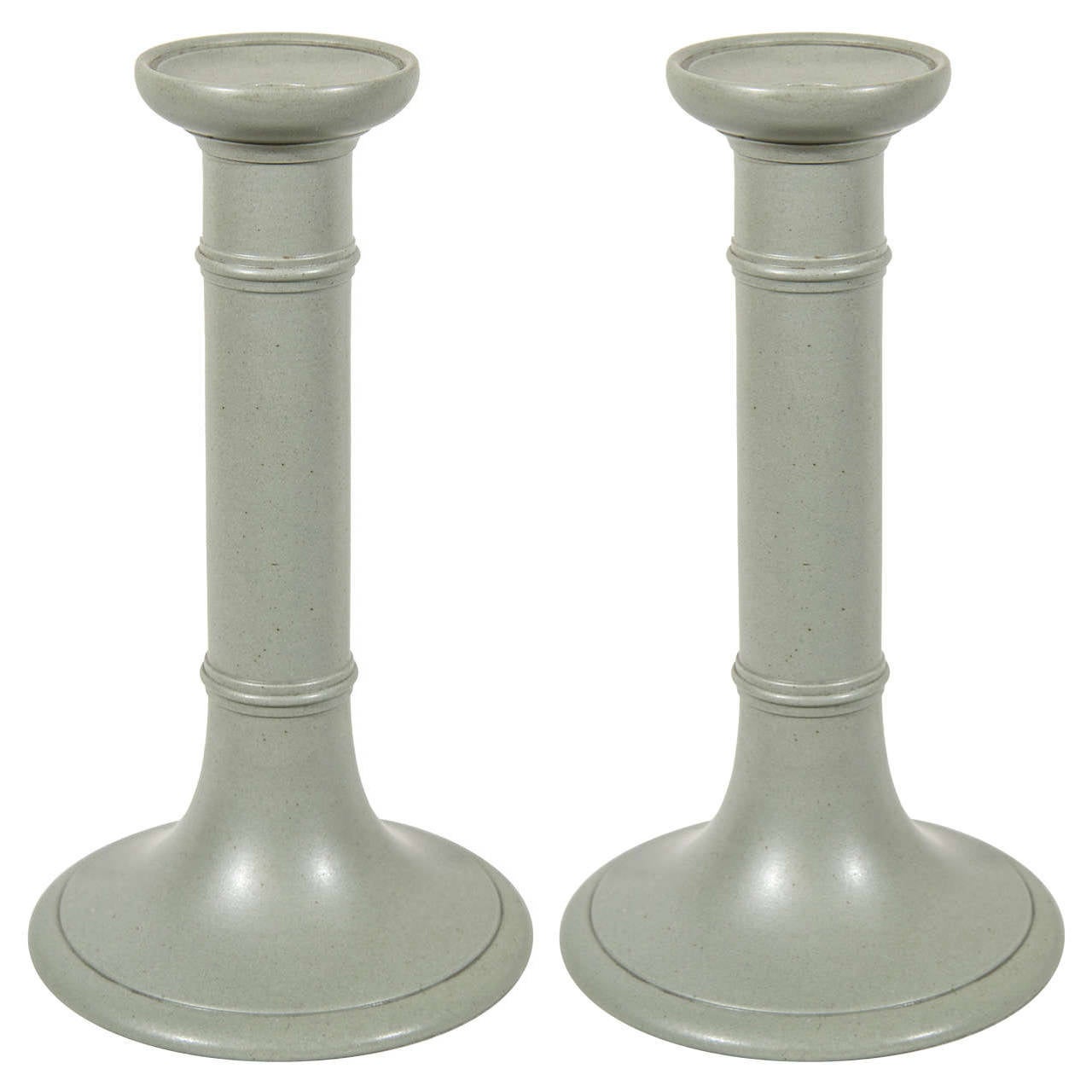 Pair of Neoclassical Gray Drabware Candlesticks