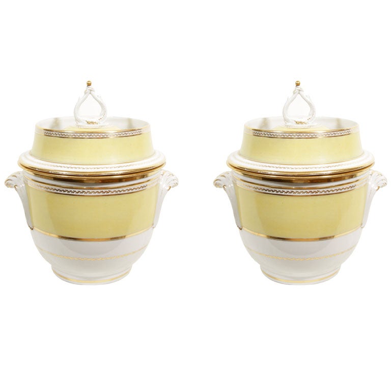 Pair of Antique Coalport Porcelain Ice Pails with Yellow Decoration