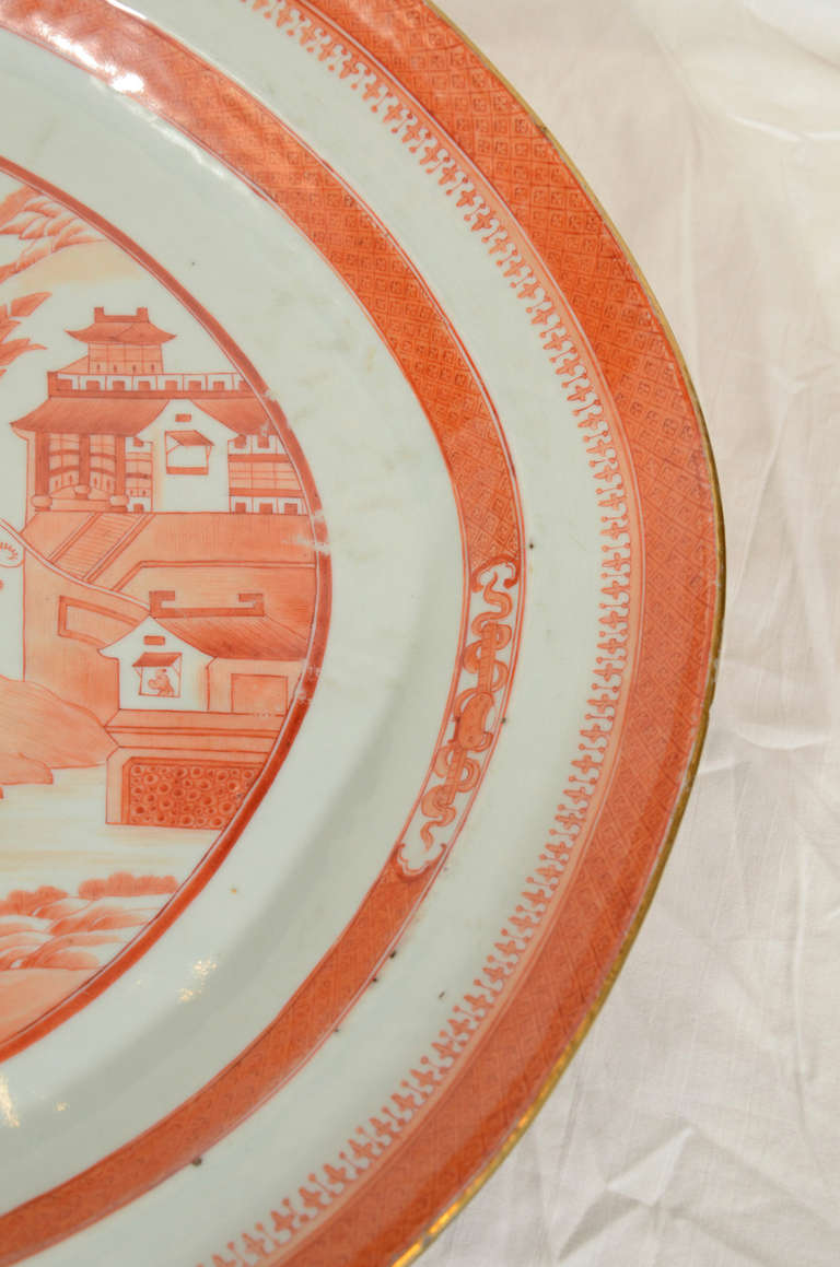 Chinese Export Orange Canton Porcelain Platter 2