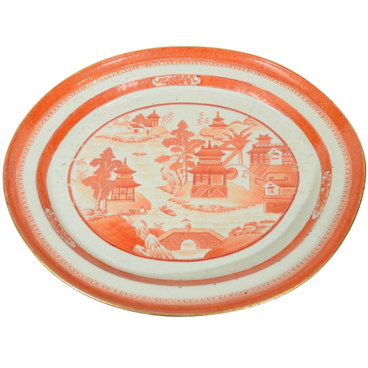 Chinese Export Orange Canton Porcelain Platter