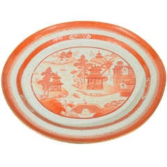 Antique Chinese Export Orange Canton Porcelain Platter