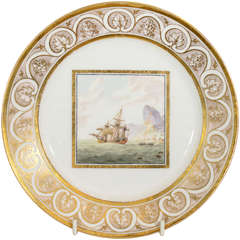 Antique Napoleonic Porcelain Plate Showing Naval Battle