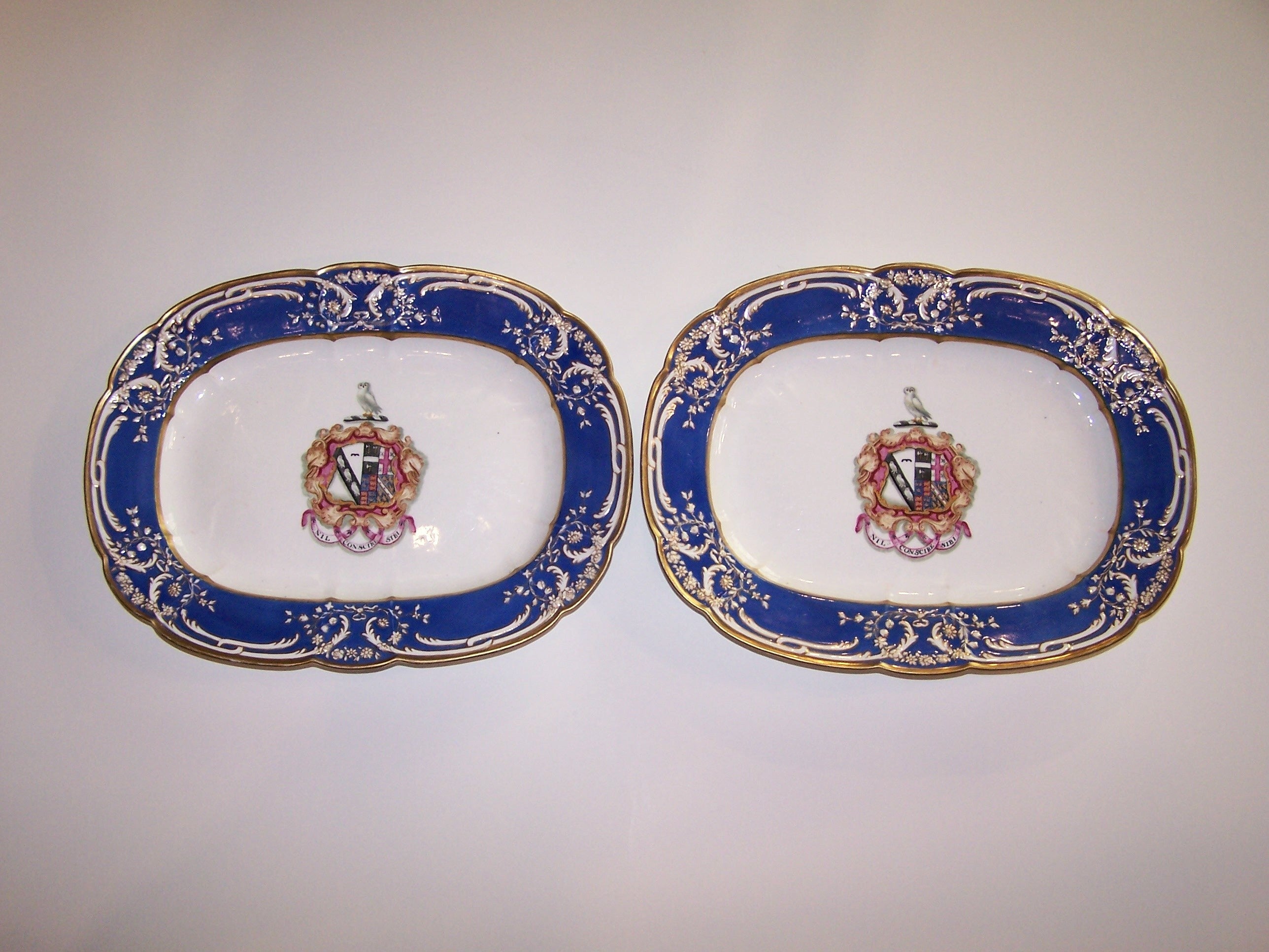 A Pair of Coalport Royal Blue Armorial Platters