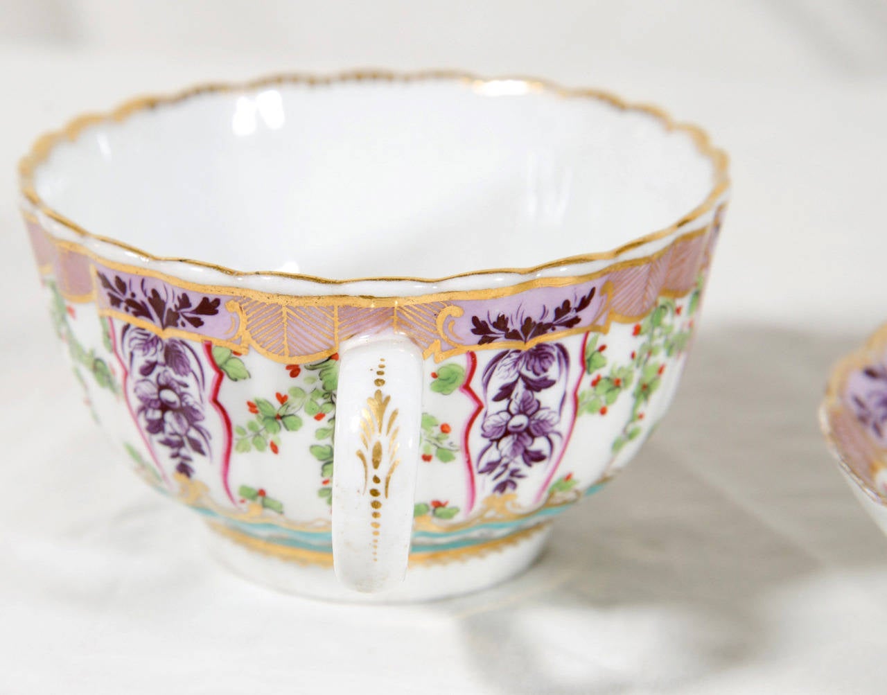 Late 18th Century Antique Flight Barr Worcester Porcelain Cup and Saucer in Holly Berry Pattern