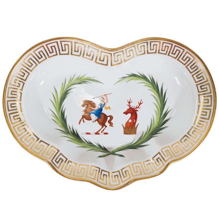 A Pair of Worcester Armorial Dishes with Greek Key Border