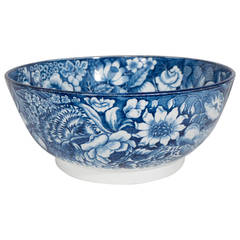 An Antique Staffordshire Blue and White Punch Bowl with Birds