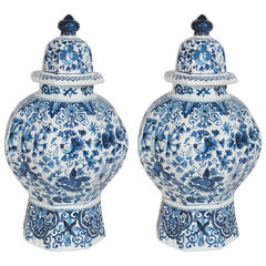 Pair of Small-Scale Blue and White Covered Delft Vases