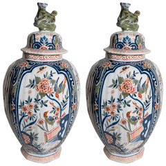Pair of Dutch Delft Polychrome Vases