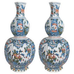 Pair of Polychrome Delft Vases in the Kashmir Palette