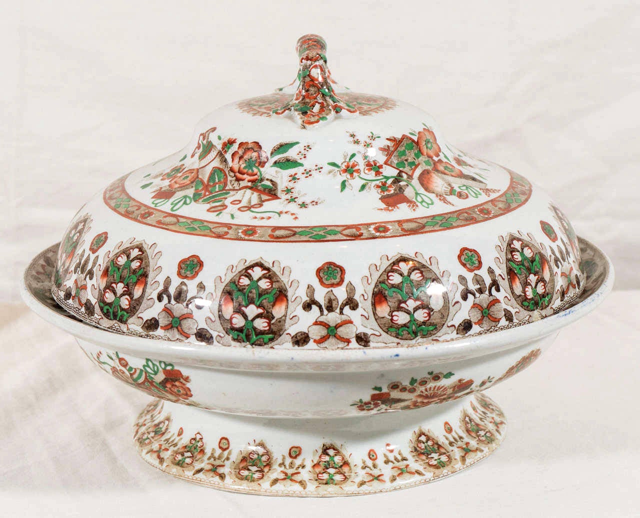 Pair Porcelain Tureens Antique English Made circa 1840 1