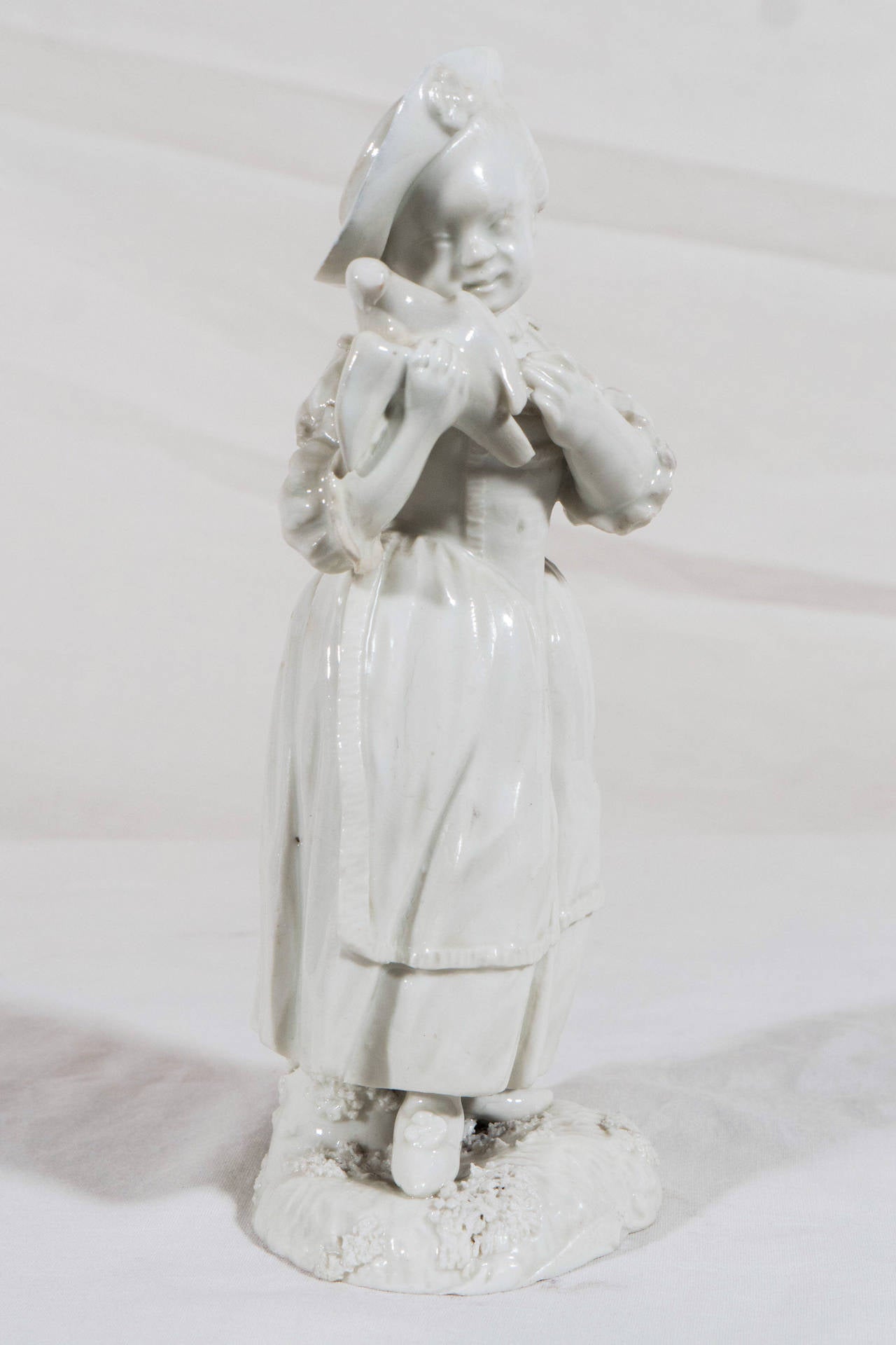German 18th Century Frankenthal Porcelain Figure Young Girl Holding a Dove