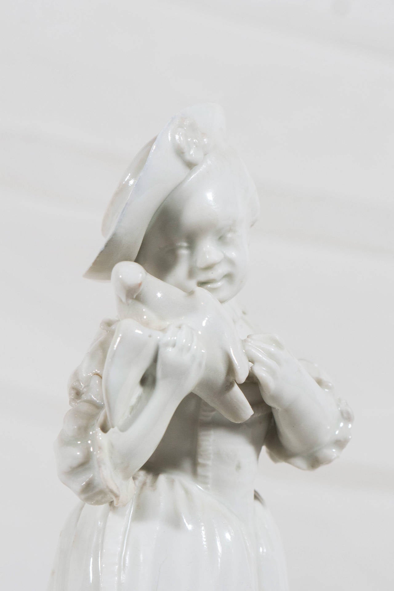 Rococo 18th Century Frankenthal Porcelain Figure Young Girl Holding a Dove