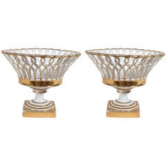 Pair of Antique French Porcelain Gilded Baskets (Corbeilles)