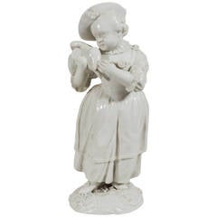 18th Century Frankenthal Porcelain Figure Young Girl Holding a Dove