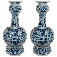 Pair of Early 18th Century Dutch Delft Blue and White Vases