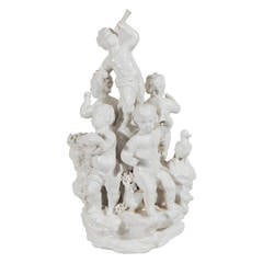 18th Century Unpainted Orleans Porcelain Group Representing "The 5 Senses"