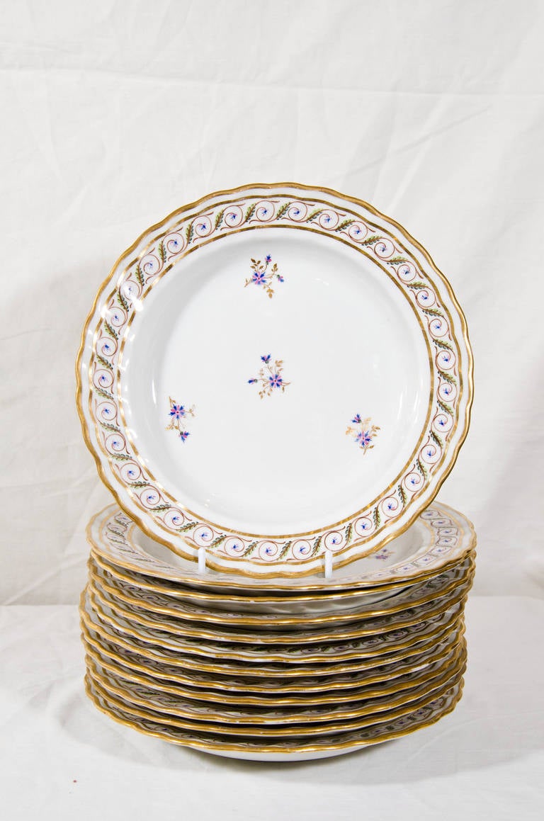 Neoclassical Set of Antique Porcelain Dessert Dishes