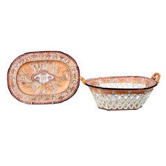 Neoclassical Pierced Earthenware Basket and Stand