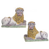 A Pair of Large 18th Century Luneville Faience Lions