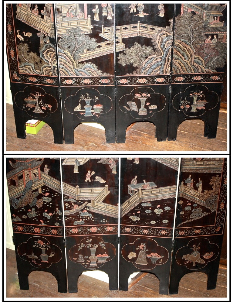 Carved Eight Panel Two-sided Chinese Daoguang Coromandel Screen