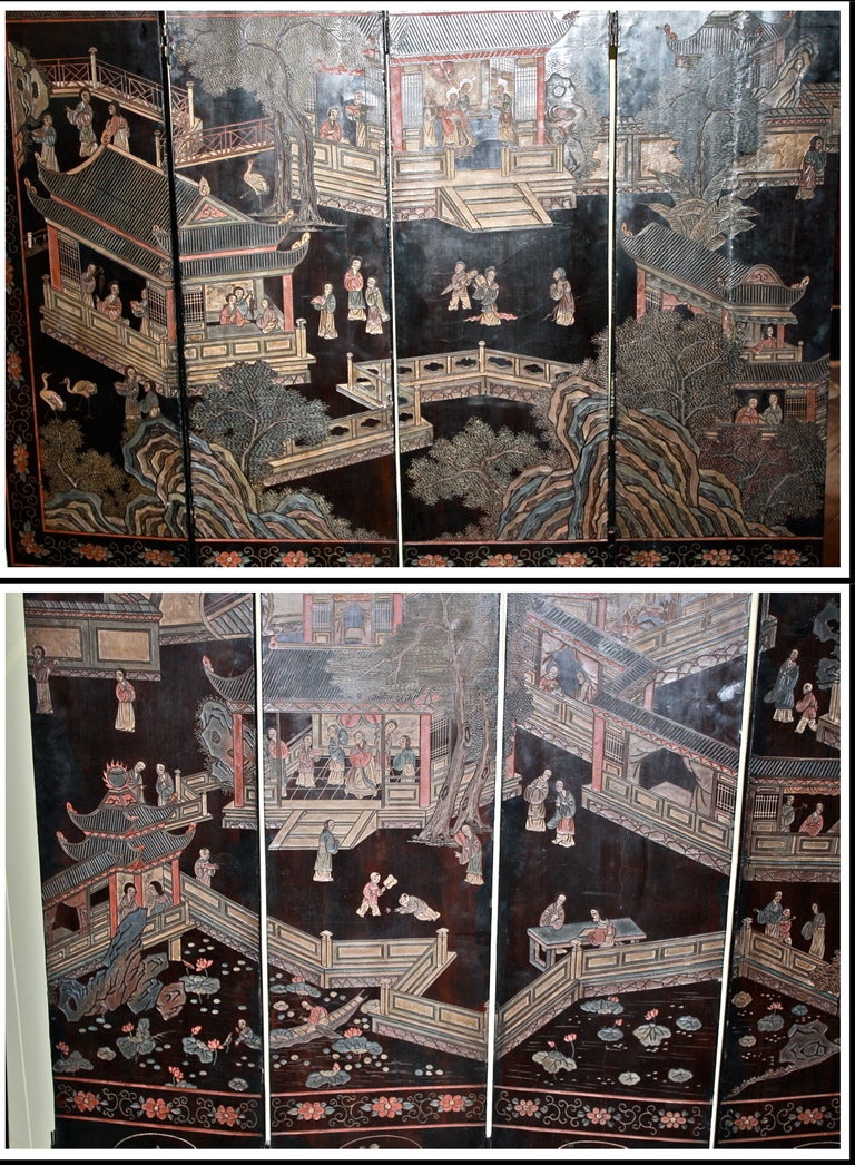Eight Panel Two-sided Chinese Daoguang Coromandel Screen In Good Condition In Woodbury, CT