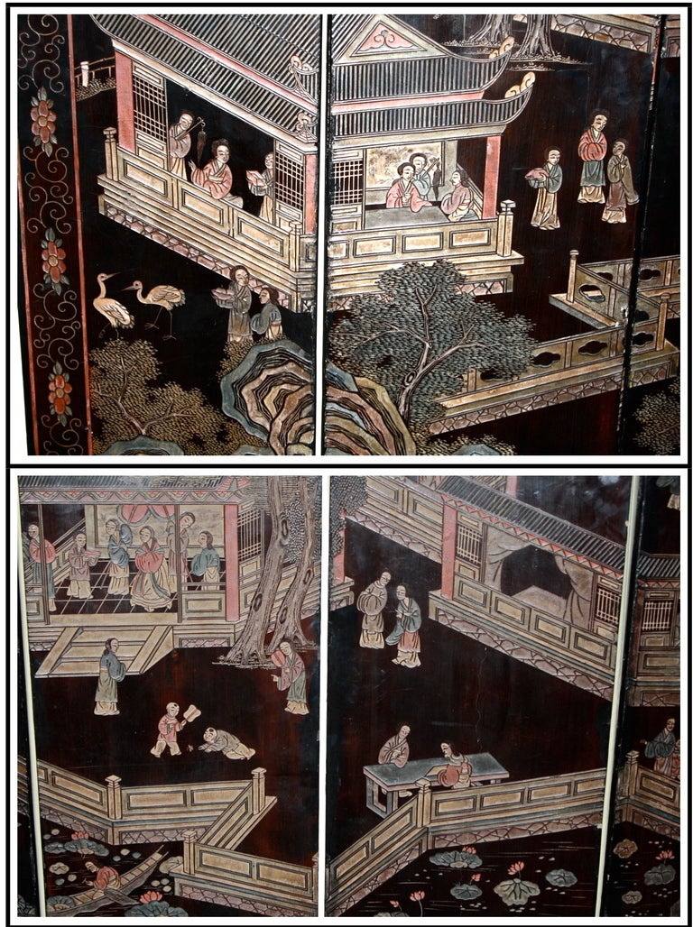 19th Century Eight Panel Two-sided Chinese Daoguang Coromandel Screen