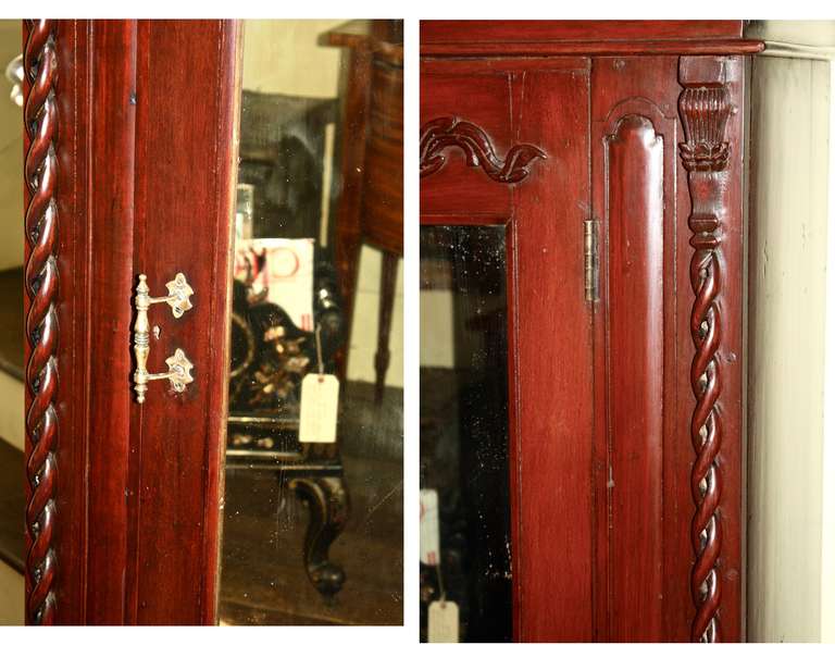 Hardwood Thai Lion Sentry Mirrored Cabinet For Sale