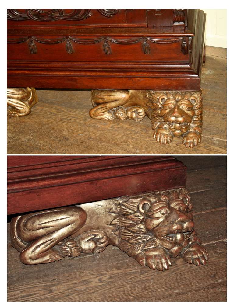 Hand-Crafted Thai Lion Sentry Mirrored Cabinet For Sale