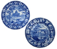 Antique Two Blue And White Pearlware Scenic Plates - Boston And Warwickshire