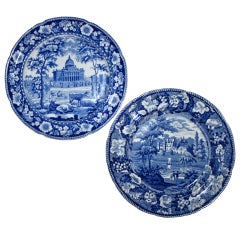 Two Blue And White Pearlware Scenic Plates - Boston And Warwickshire 8