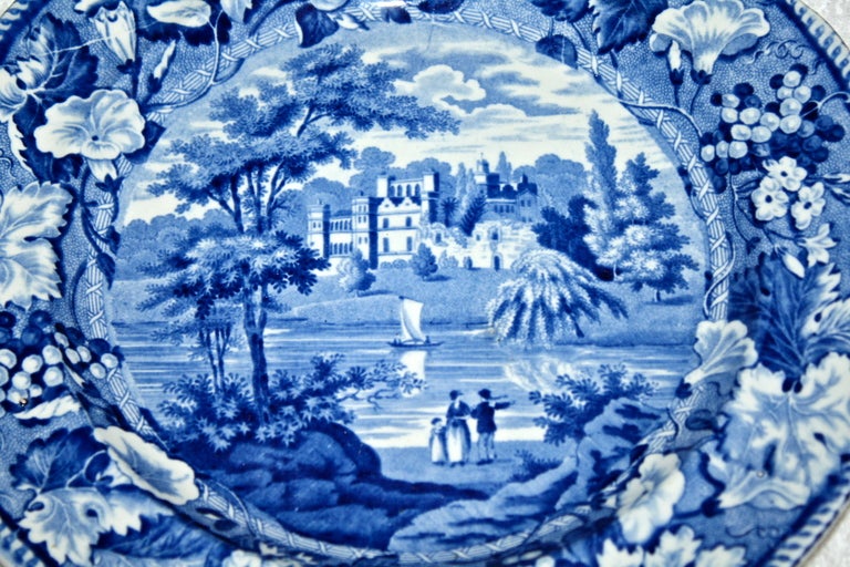 Hand-Crafted Two Blue And White Pearlware Scenic Plates - Boston And Warwickshire For Sale