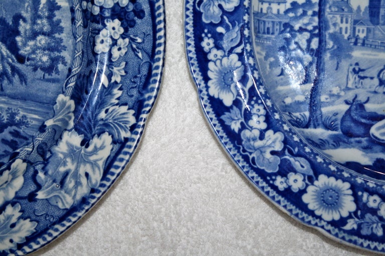 19th Century Two Blue And White Pearlware Scenic Plates - Boston And Warwickshire For Sale