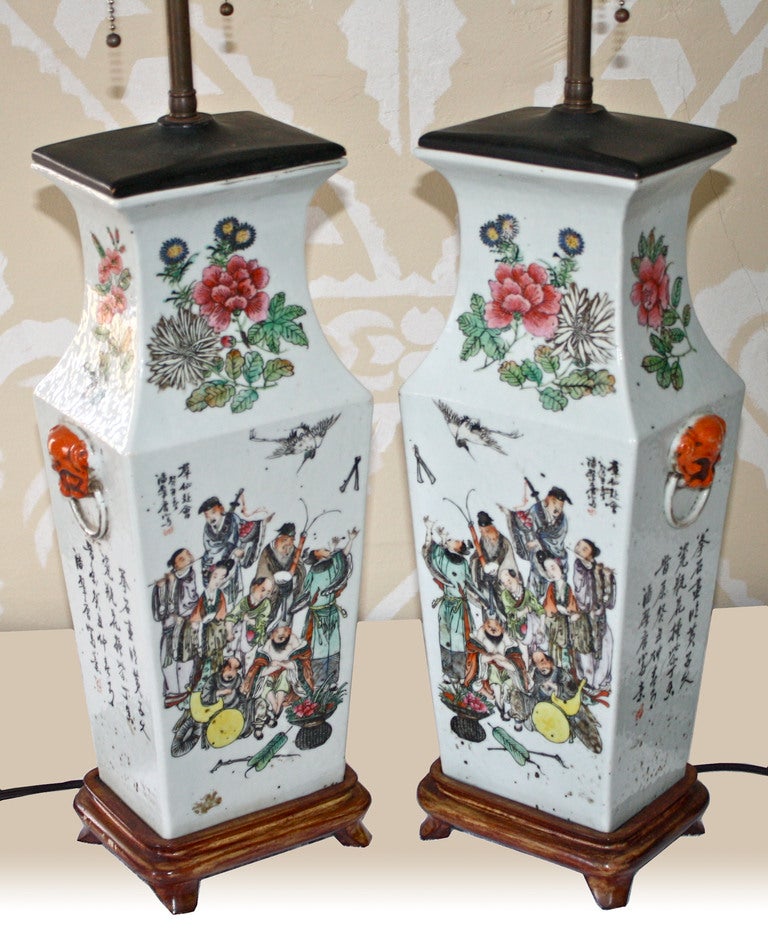 Pair of Chinese Qing Chu-p'i Porcelain Vase Lamps In Excellent Condition In Woodbury, CT