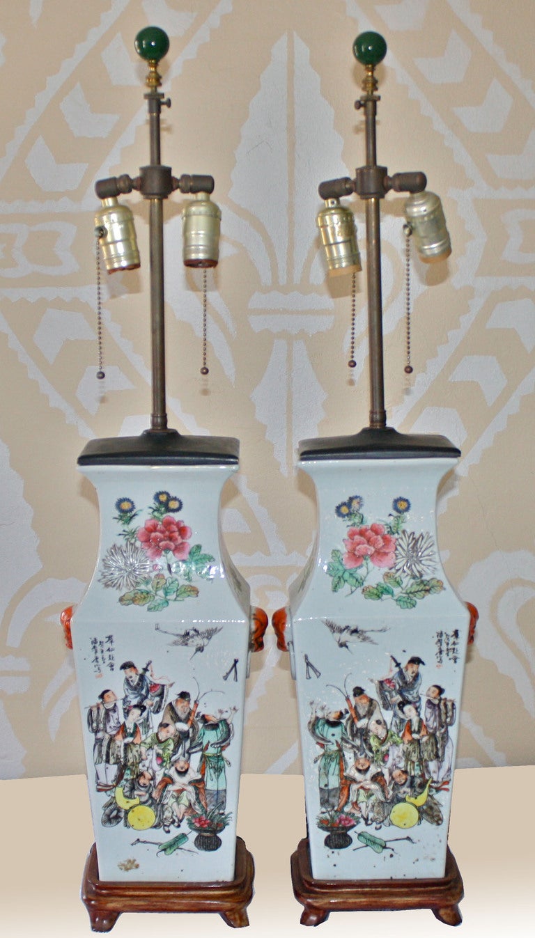 Pair of Chinese Qing Chu-p'i Porcelain Vase Lamps 6