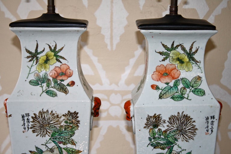 Pair of Chinese Qing Chu-p'i Porcelain Vase Lamps 3