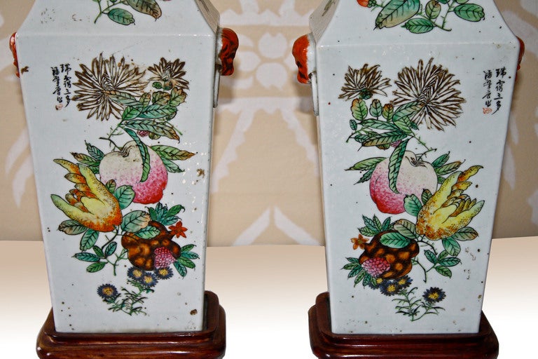Pair of Chinese Qing Chu-p'i Porcelain Vase Lamps 4