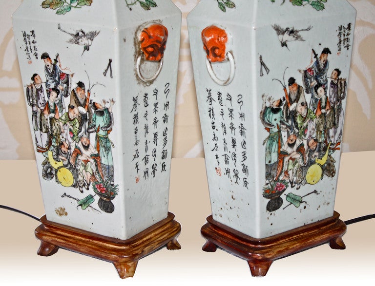 Pair of Chinese Qing Chu-p'i Porcelain Vase Lamps 2
