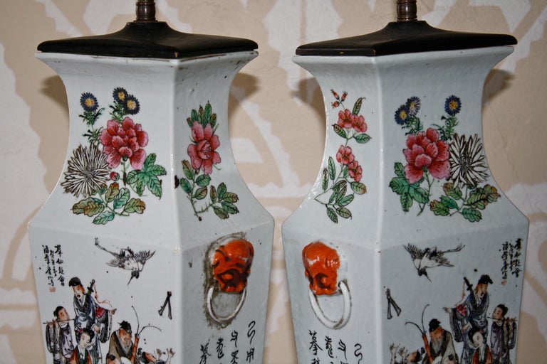 Pair of Chinese Qing Chu-p'i Porcelain Vase Lamps 1