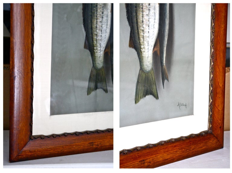 20th Century Pair of Arts & Crafts Movement Pastel Paintings of Fish and Game