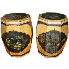 Pair Chinese Octagonal Wooden Tabourets