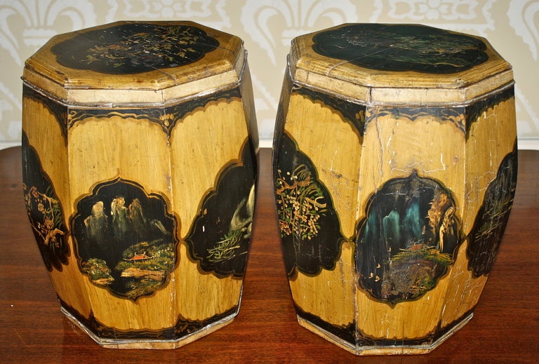 19th Century Pair Chinese Octagonal Wooden Tabourets