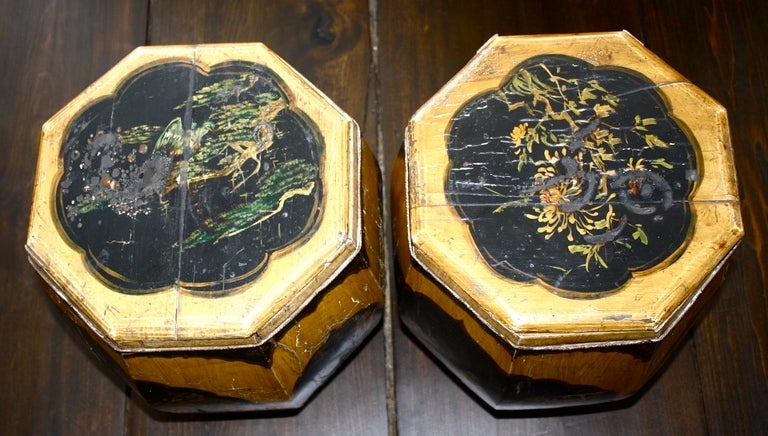 Pair Chinese Octagonal Wooden Tabourets 1