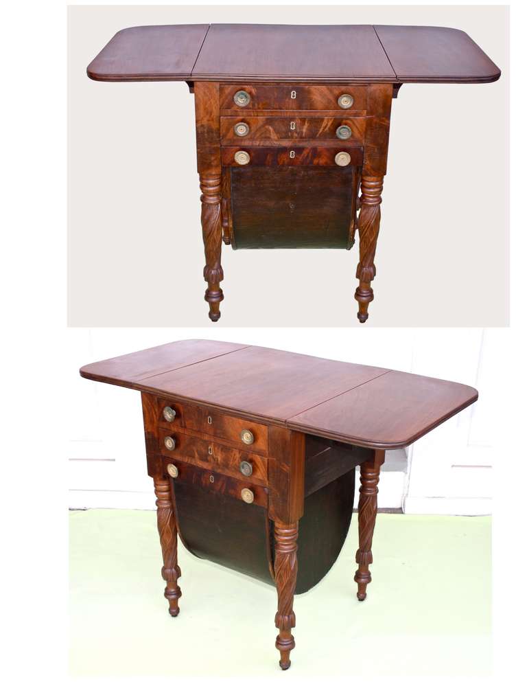 19th Century Boston Classical Drop-Leaf Sewing Table For Sale