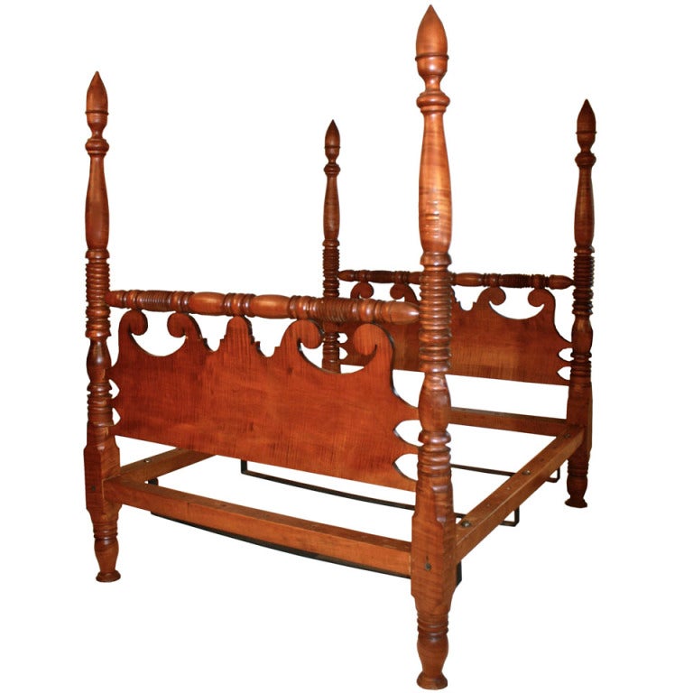 Sheraton Tiger Maple Four Poster Bed For Sale at 1stdibs