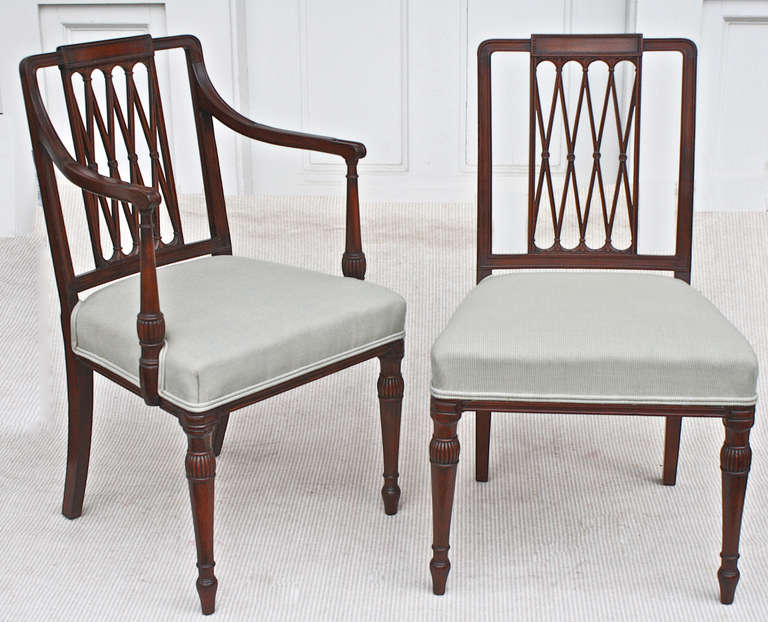 Hand-Carved Set of 8 Sheraton Dining Chairs