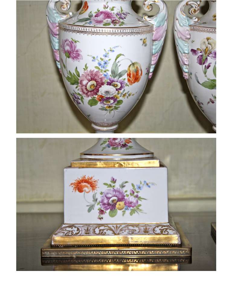 19th Century PAIR Neoclassical Revival Dresden Porcelain Urn Lamps