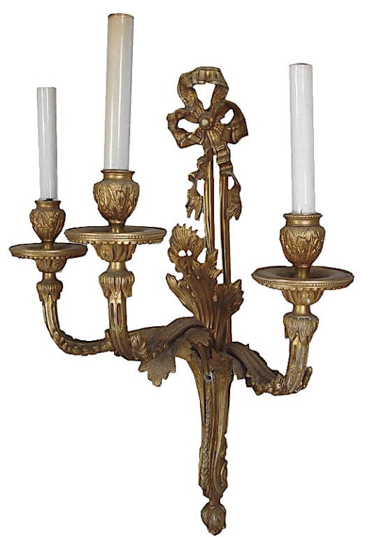 Bronze Pair of Rococo Revival 'House of Bourbon' Sconces For Sale